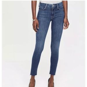 MOTHER The Looker Ankle Fray Jeans Skinny Raw Hem Girl Crush Dark Wash Size 26